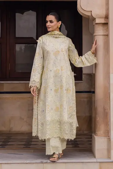 chikankari embroidered printed lawn front with printed lawn dupatta by aabyaan, DarkSeaGreen