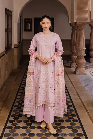 chikankari embroidered printed lawn front with printed lawn dupatta by aabyaan, Pink