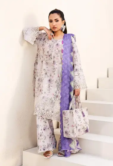 Digitally Printed Embroidered Lawn Front Chiffon Dupatta by ADANS LIBAS, White