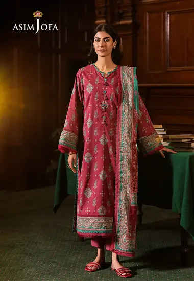 Digital Printed Lawn Shirt lawn dupatta by ASIM JOFA, Red