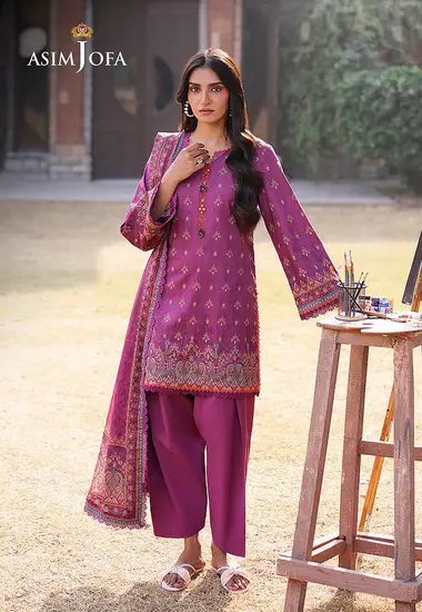 Digital Printed Lawn Shirt lawn dupatta by ASIM JOFA, Pink