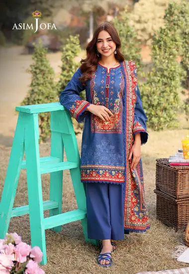 Digital Printed Lawn Shirt lawn dupatta by ASIM JOFA, Blue