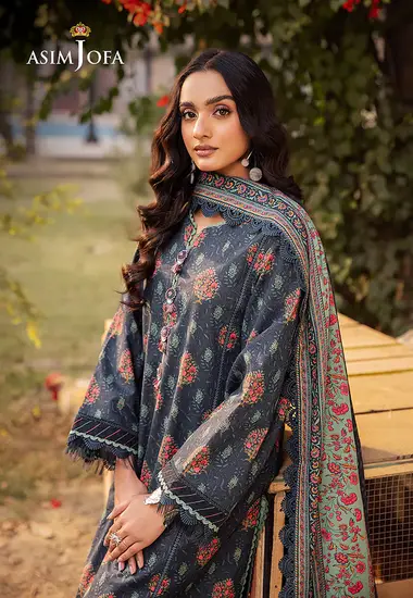 Digital Printed Lawn Shirt lawn dupatta by ASIM JOFA, Blue