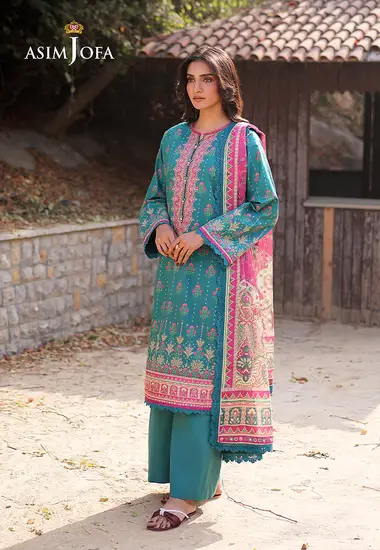 Digital Printed Lawn Shirt lawn dupatta by ASIM JOFA, Blue