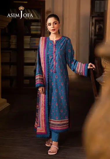 Digital Printed Lawn Shirt lawn dupatta by ASIM JOFA, Blue