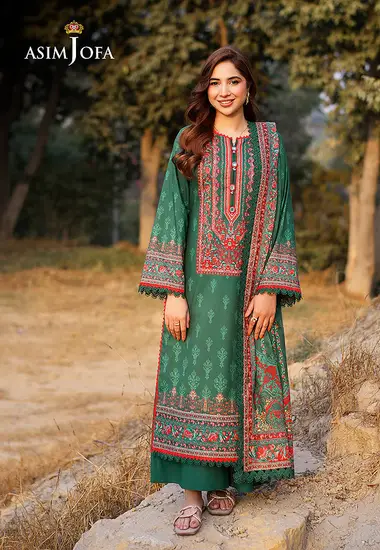 Digital Printed Lawn Shirt lawn dupatta by ASIM JOFA, Green