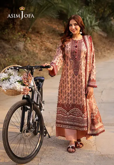 Digital Printed Lawn Shirt lawn dupatta by ASIM JOFA, Pink