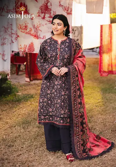 Digital Printed Lawn Shirt lawn dupatta by ASIM JOFA, Brown