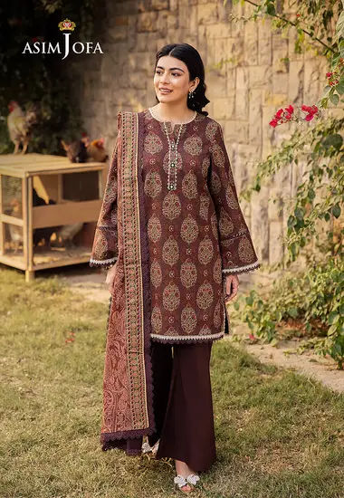 Digital Printed Lawn Shirt lawn dupatta by ASIM JOFA, Brown