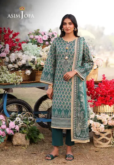 Digital Printed Lawn Shirt lawn dupatta by ASIM JOFA, Green