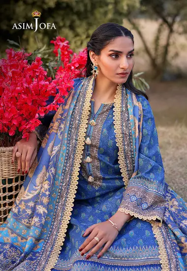 Digital Printed Lawn Shirt lawn dupatta by ASIM JOFA, Blue