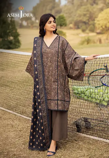 Digital Printed Lawn Shirt lawn dupatta by ASIM JOFA, Grey