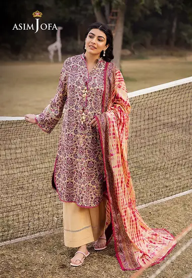 Digital Printed Lawn Shirt lawn dupatta by ASIM JOFA, Pink