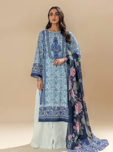 digital printed lawn shirt with digital printed lawn dupatta mb1s24u29 by beechtree, CornflowerBlue