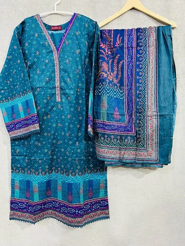 digital printed lawn shirt with digital printed lawn dupatta by bin saeed, CadetBlue