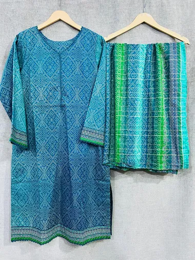 digital printed lawn shirt with digital printed lawn dupatta by bin saeed, CornflowerBlue