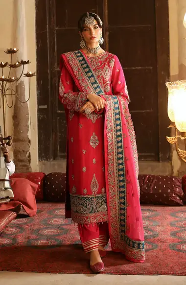 embroidered hand made front with organza embroidered dupatta by emaan adeel, OrangeRed