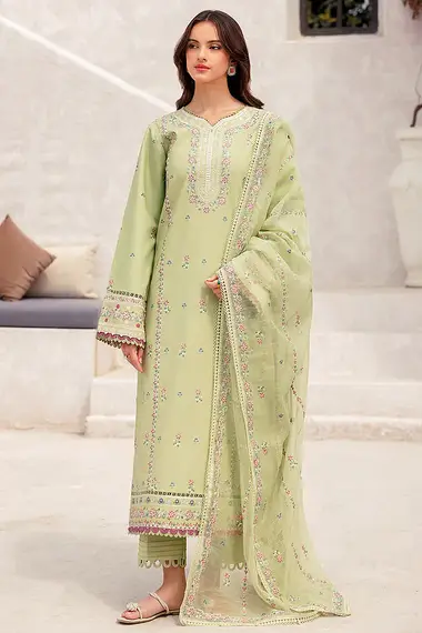 Embroidered Lawn Front Cotton  Dupatta by FARASHA, GreenYellow