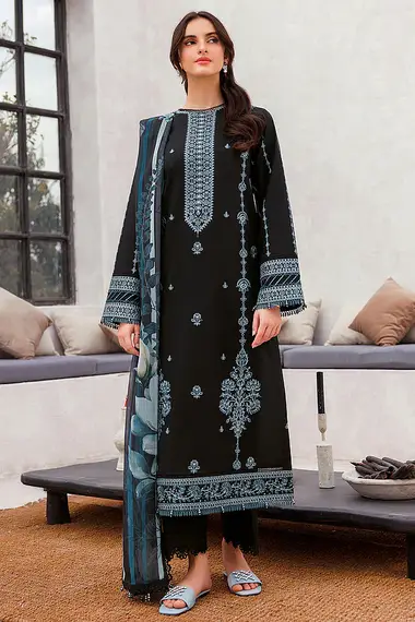 Embroidered Lawn Front Chiffon Dupatta by FARASHA, Black