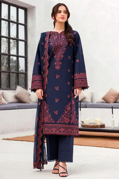 Embroidered Lawn Front Chiffon Dupatta by FARASHA, Blue