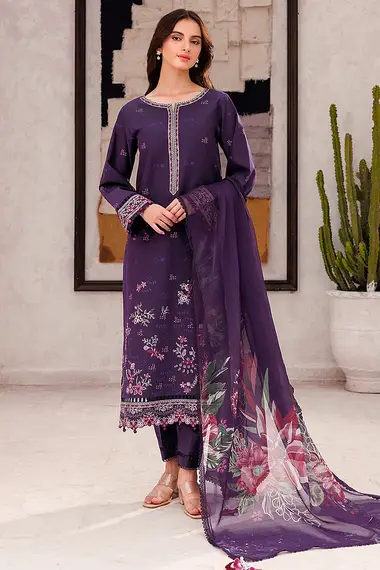 Embroidered Lawn Front Chiffon Dupatta by FARASHA, Purple