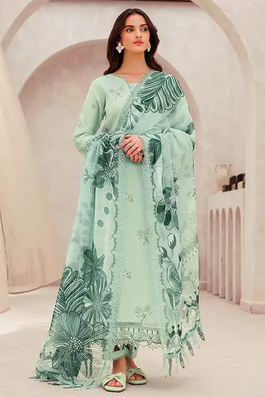 Embroidered Lawn Front Chiffon Dupatta by FARASHA, Green