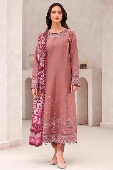 Embroidered Lawn Front  Chiffon Dupatta by FARASHA, HotPink