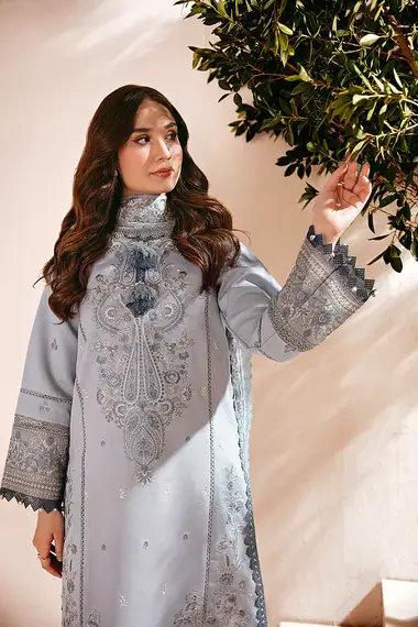 Embroidered Shirt and Pashmina Shawl by FLORENT, Grey