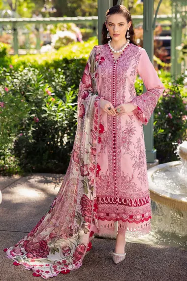 Embroidered Lawn Shirt Chiffon Dupatta by JADE, Pink