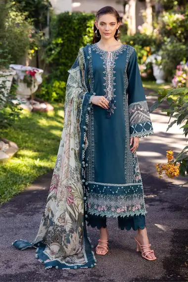 Embroidered Lawn Shirt Chiffon Dupatta by JADE, DarkSlateGrey