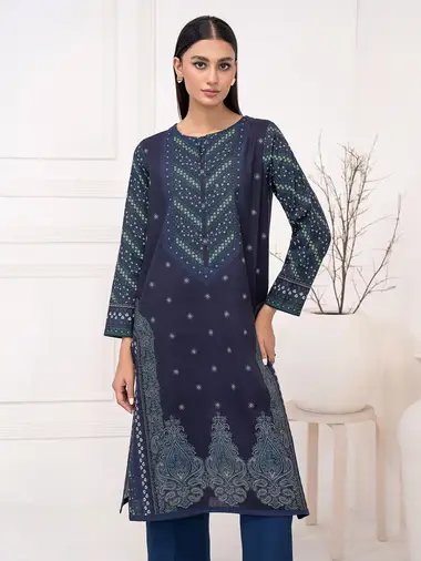 Printed Slub Khaddar Shirt Slub Khaddar Trouser by LIMELIGHT, DarkBlue