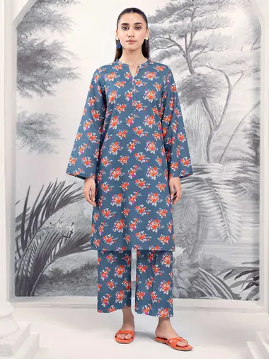 Printed Khaddar Shirt Printed Khaddar Trouser by LIMELIGHT, Blue