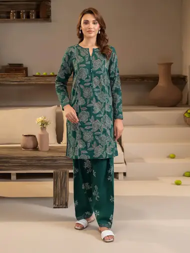 Khaddar Paste Shirt Khaddar Paste Trouser by LIMELIGHT, DarkGreen