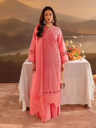 Embroidered Lawn Front Embroidered Dupatta by MAHNUR, Pink