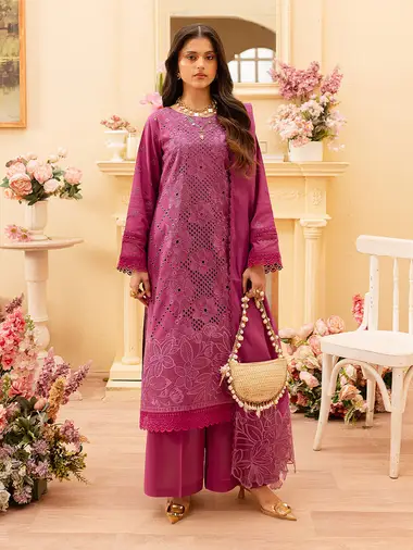 Embroidered Lawn Front Embroidered Dupatta by MAHNUR, DeepPink