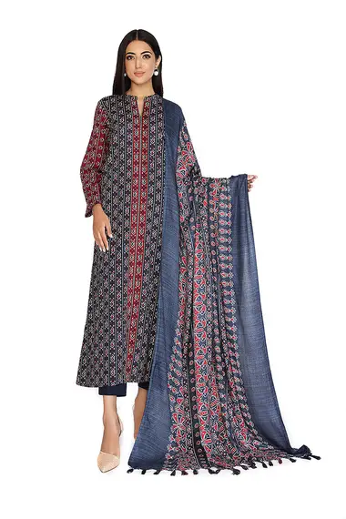 Printed Khaddar Shirt And Dupatta by NISHAT, Blue