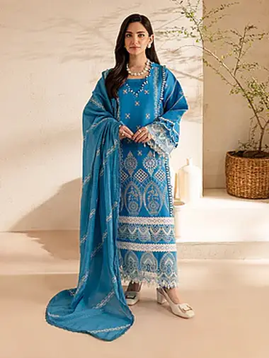 Embroidered Lawn Front Voil Tilla Dupatta by PARISHAY, Blue