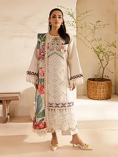 Embroidered Lawn Front Voil Dupatta by PARISHAY, White