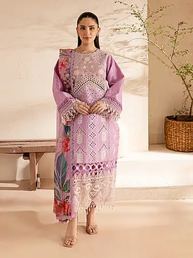 Embroidered Lawn Front Voil Dupatta by PARISHAY, MediumPurple