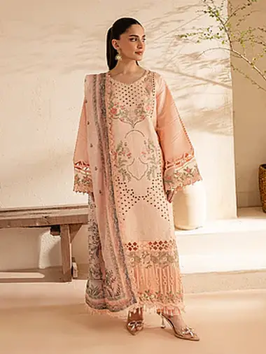 Embroidered Lawn Front Monark Dupatta by PARISHAY, LightPink