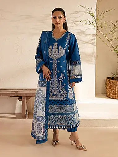 Embroidered Lawn Front Monark Dupatta by PARISHAY, Blue