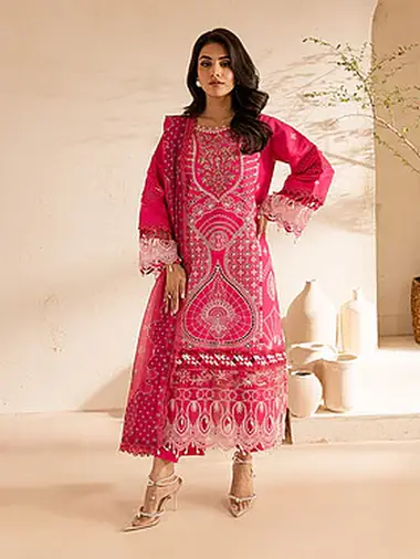 Embroidered Lawn Front Voil Tilla Dupatta by PARISHAY, DeepPink