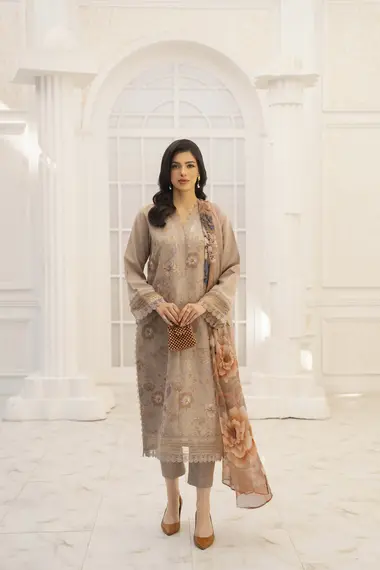 Embroidered Shirt Printed Chiffon Dupatta D10 by PURI FABRICS, RosyBrown