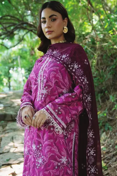 Embroidered Print Viscose Front Embroidered Chiffon Dupatta by PURI FABRICS, DeepPink