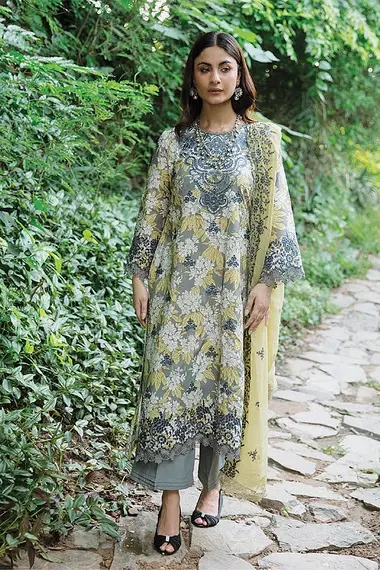 Embroidered Print Viscose Front Embroidered Chiffon Dupatta by PURI FABRICS, LightGray