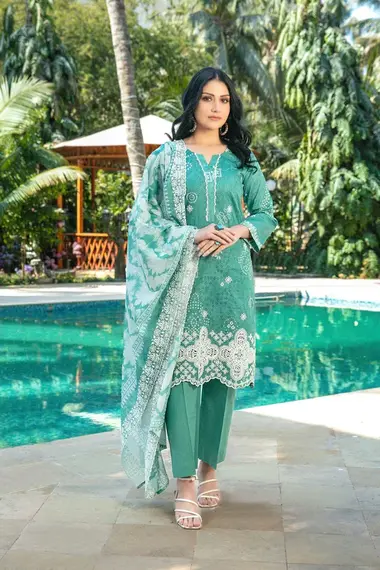 Embroidered Printed Shirt Cutwork Dupatta D-1196 by TAWAKKAL, DarkSeaGreen