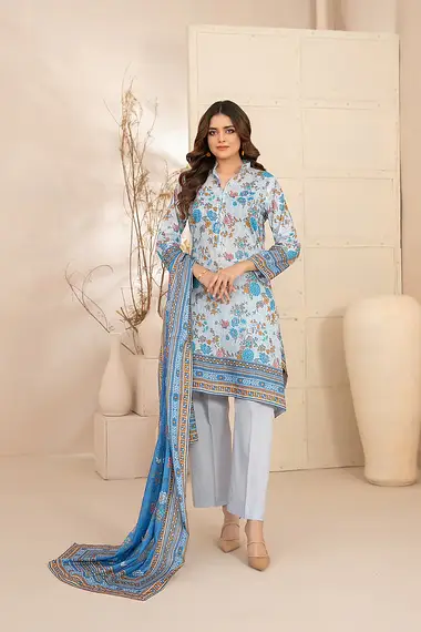 Digital Printed Lawn Shirt Printed Dupatta by TAWAKKAL, CornflowerBlue