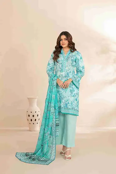 3pc Unstitched Lawn Collection by TAWAKKAL, DarkSeaGreen