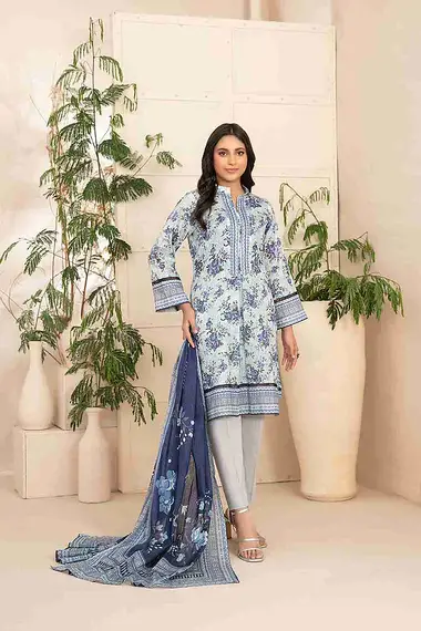 Digital Printed Lawn Shirt Printed Dupatta by TAWAKKAL, Blue