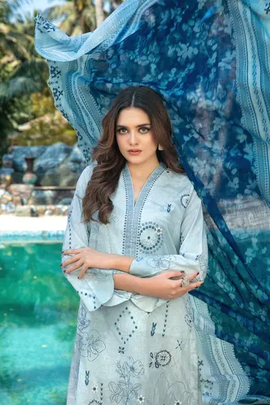 Embroidered Printed Shirt Cutwork Dupatta D-1198 by TAWAKKAL, LightSkyBlue